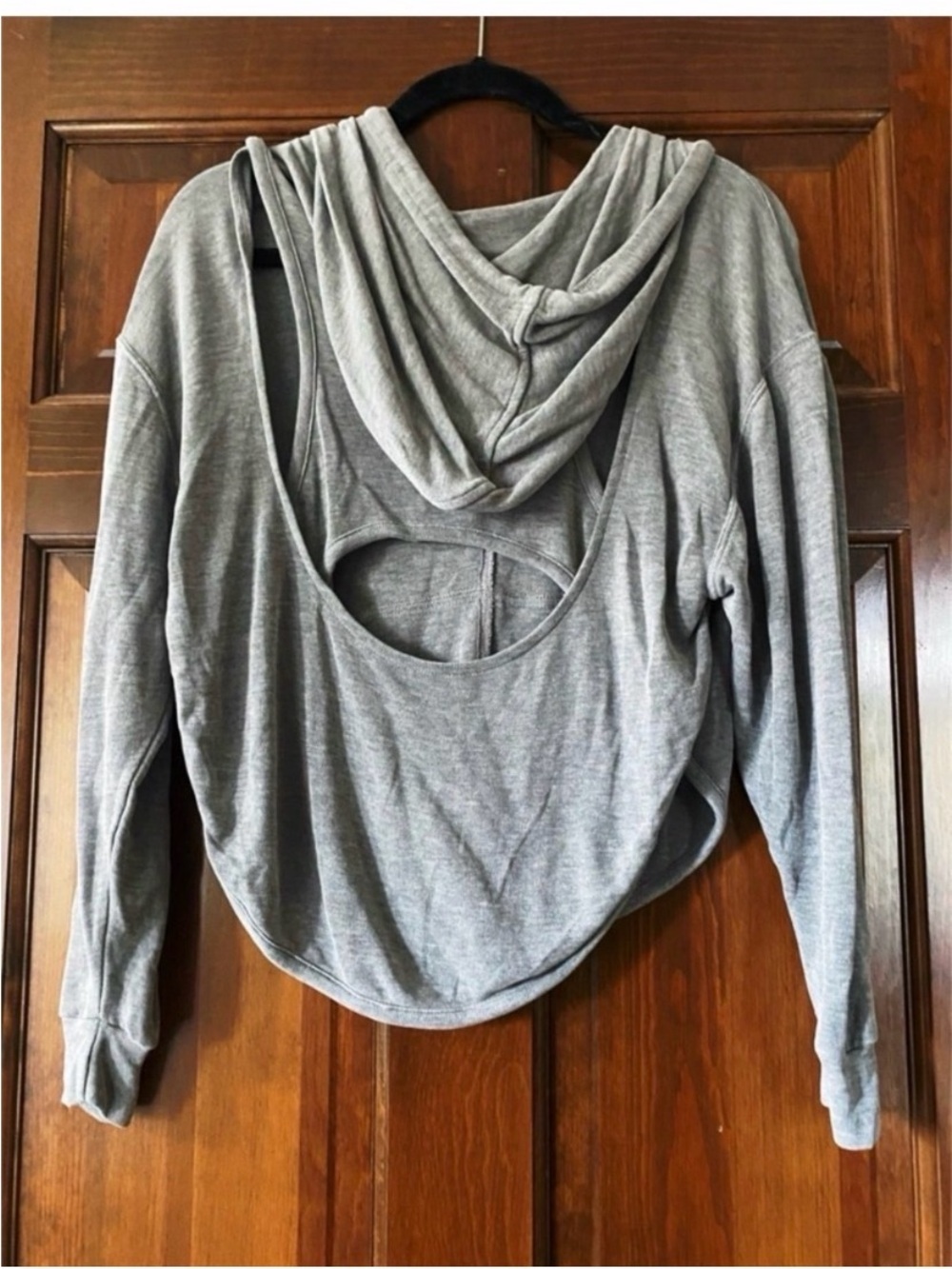 FREE PEOPLE Movement Grey Hooded Cut Out Racerback Sweatshirt Size Small - Picture 7 of 9